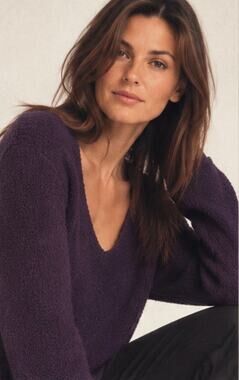 Chico's Additions Vintage 90s Boucle Knit V-neck Sweater Purple Size L